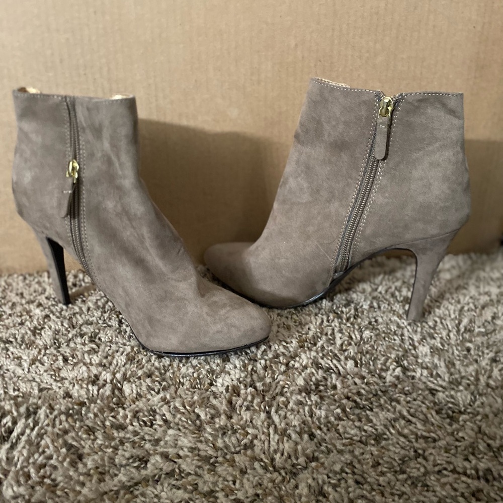 a.n.a Taupe Heeled Boots with Cutout Design - Picture 2 of 7